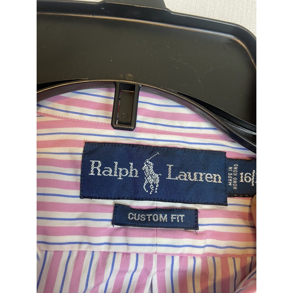 Ralph Lauren Mens 16x34 Custom Button Down Shirt L/S Pink/white/Blue Stripe - Picture 2 of 9